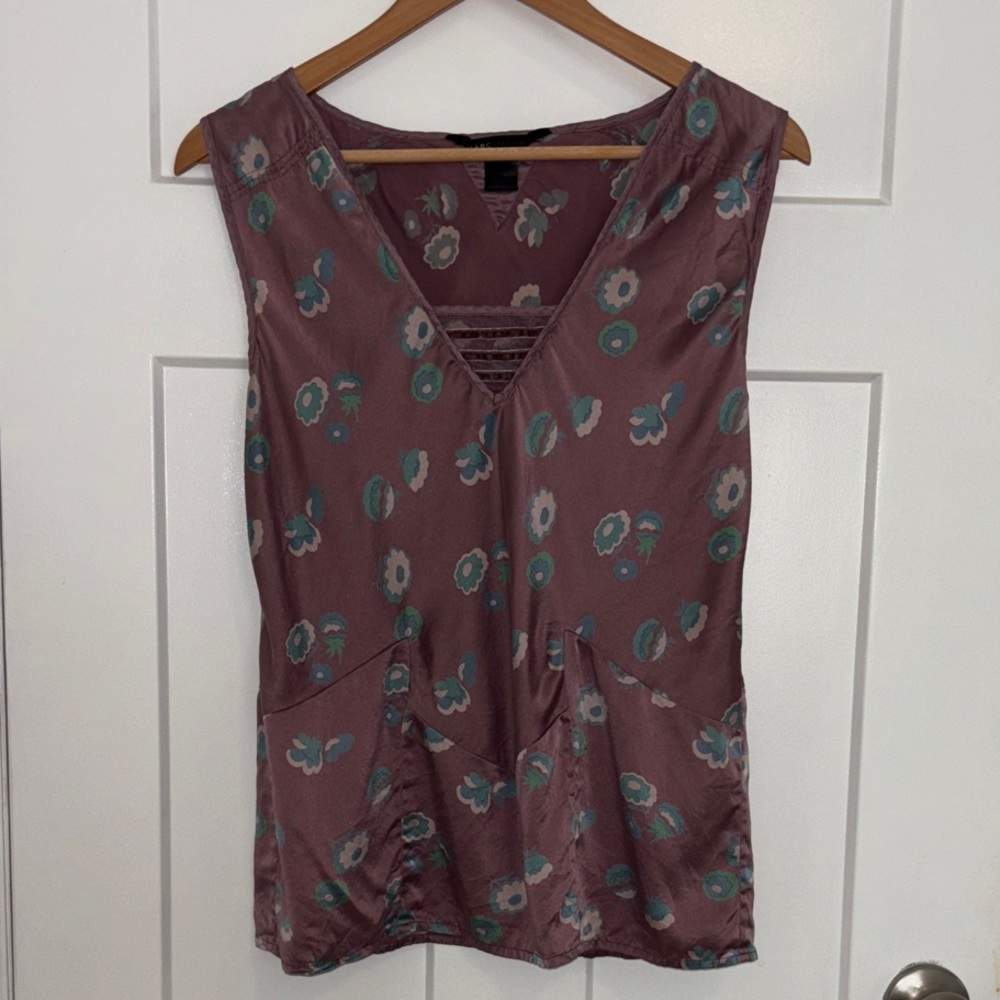 Marc Jacobs Silk Floral Sleeveless Blouse - Mauve and Teal
